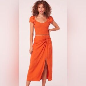 Band of the Free - Orange Gathered Midi Skirt
